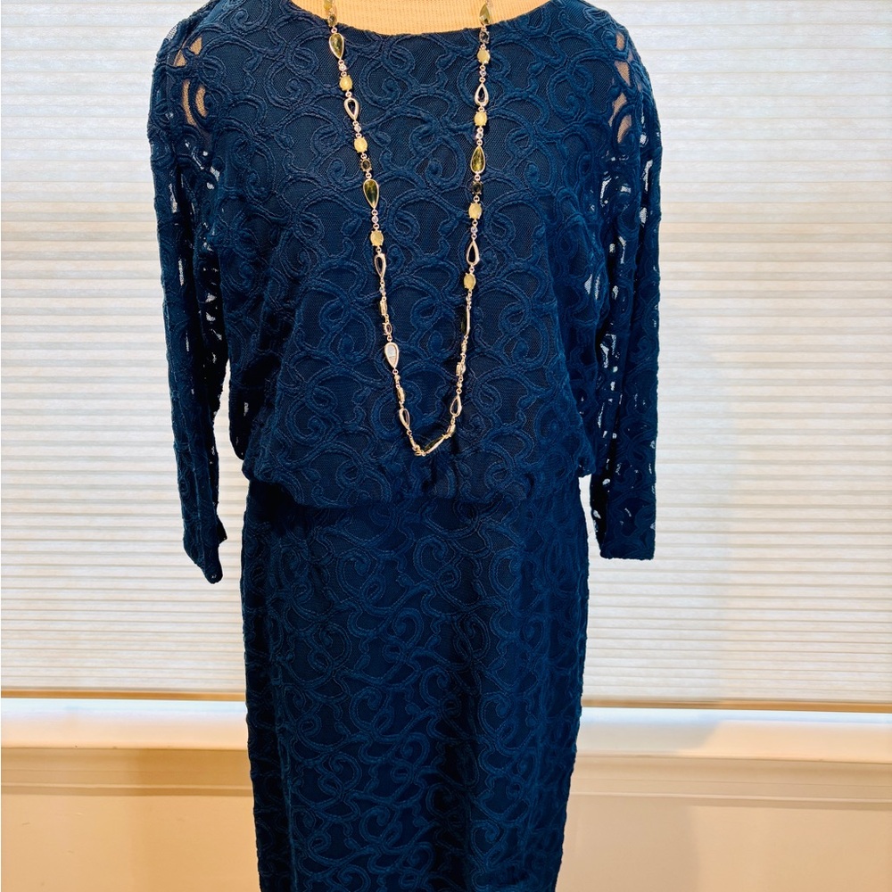 Peacock Blue Lace Overlay  Dress